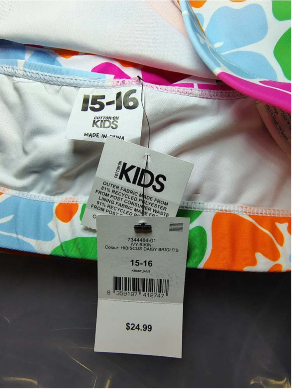 Cotton On Kids Floral Bikini Set Size 15-16 NWT 2 Piece Swimsuit Bright Tropical
